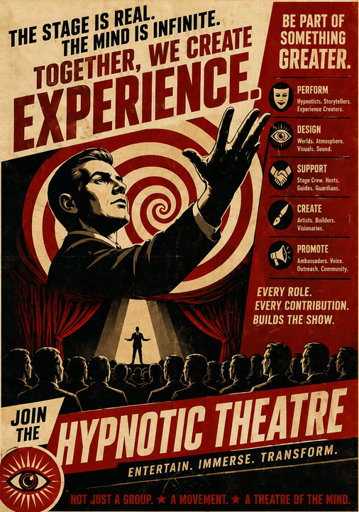 Hypnotic Theatre poster: Together we create experience - entertain, immerse, transform